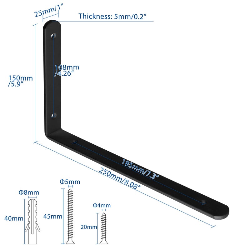 Mooche 4Pack Floating Shelf Bracket, Heavy Duty Shelf Brackets Metal L Brackets for Kitchen Bathroom Shelf Support Wall Mounted with Screw Included (Black, 10*6 Inch) - Image 2